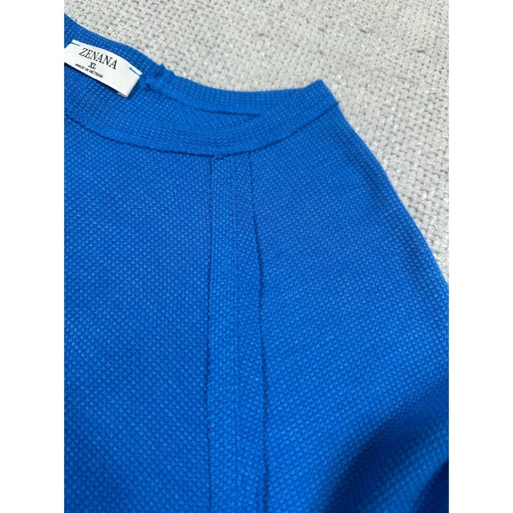 Zenana Top Womens XL Blue Thermal Waffle Knit Tunic Raglan Casual Lounge - Picture 8 of 9